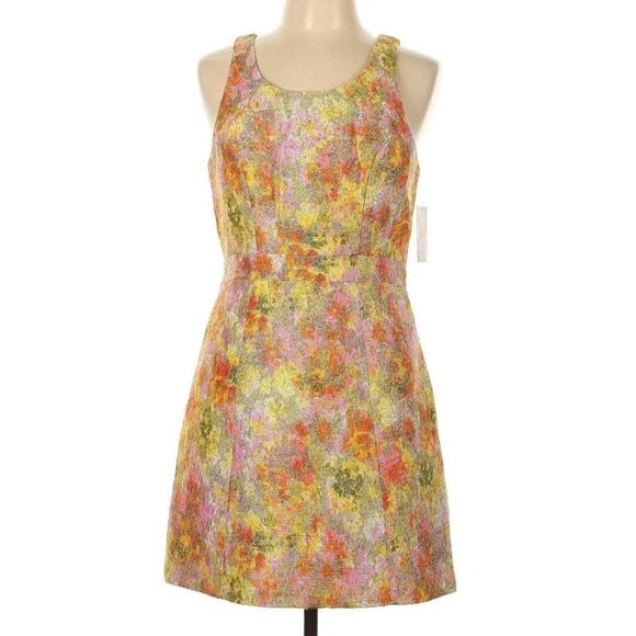 NWT Free People Metallic Gold Shimmer Floral Baroque Dress - Picture 2 of 9